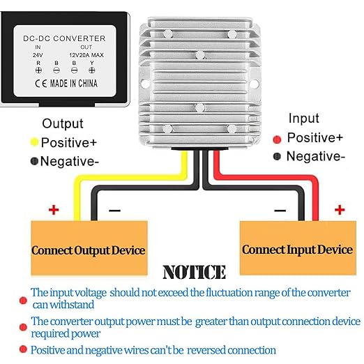 DC Voltage Reducer DC 24V Step Down to 12V 20A 240W Voltage Regulator Power Converter Waterproof Module Transformer for Golf Cart Club Car Truck