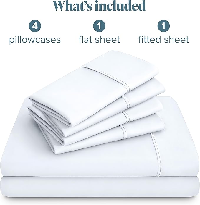 Bare Home Hotel Luxury Cal King Sheet Set, Extra Soft, 6 Piece Set, Deep Pockets, Easy Fit, Cooling & Breathable, Wrinkle, Fade, Stain Resistant, Includes 4 Pillowcases (California King, White)