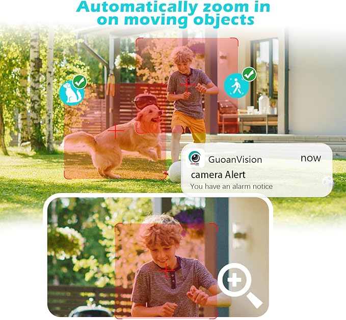 GUOANVISION Dual-Antenna Stable 5G WiFi Camera for Home Security,3X Zoom 2K Outdoor Indoor Security Camera,Baby/Pet Monitor wih Color Night Vision,Motion Detection,2-Way Talk,Siren,IP66, SD Card/Cloud