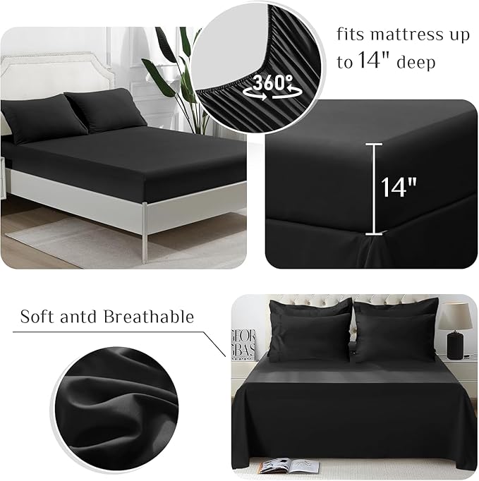 JOLLYVOGUE King Comforter Set, Ultra-Soft Bed in a Bag King Size 7 Pieces, Oeko-TEX Certified Bedding Set with Down Alternative Comforter, Sheets, Pillowcases & Shams, Black