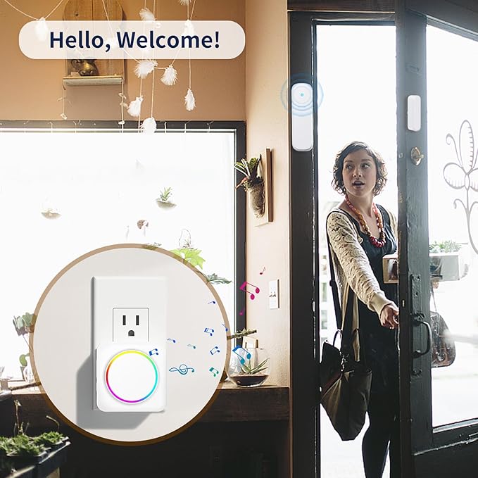 Door Chime, Door Sensor Chime When Door Opens, BITIWEND Door Entry Alarm for Business/Home/Office/Store, 600 FT Range, 32 Chimes 5 Adjustable Volume Door Ringer Alert 1Sensor + 2Receivers White