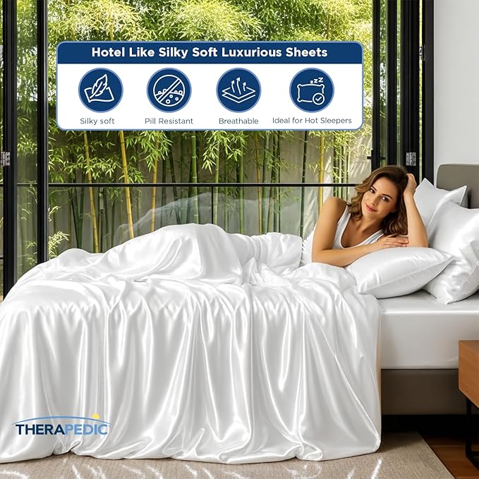 Therapedic 1000TC California King 6-Piece Sheet Set - 100% Organic Rayon Dervied from Bamboo Blend with Cooling Fiber,Ideal for Hot Sleepers - 16" Deep Pocket Fitted Sheet,Bonus Pillowcases-Dark Grey