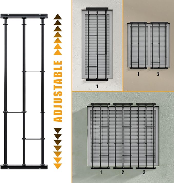 SWB Adaptable Window Bars Security for Windows - Model B | Easy DIY Installation | Suitable for Both Frame and Wall | Telescopic System | Patented Security Innovation