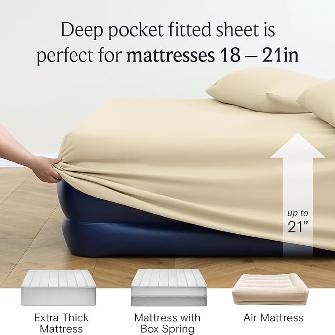 LuxClub 3 PC Twin Sheet Set, Deep Pockets Wrinkle Free Cooling Bed Sheets Hotel Bedding for Women, Men, Kids & Teens, Includes 1 Fitted Sheet, 1 Flat Sheet and 1 Pillowcase-Silky Soft Cream