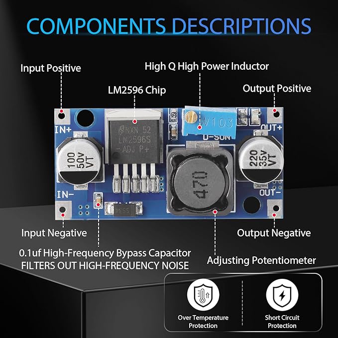 DROK LM2596 Buck Converter, Pack of 20 DC to DC Buck Converter Adjustable Voltage Regulator 3.2-35V to 1.25-34V