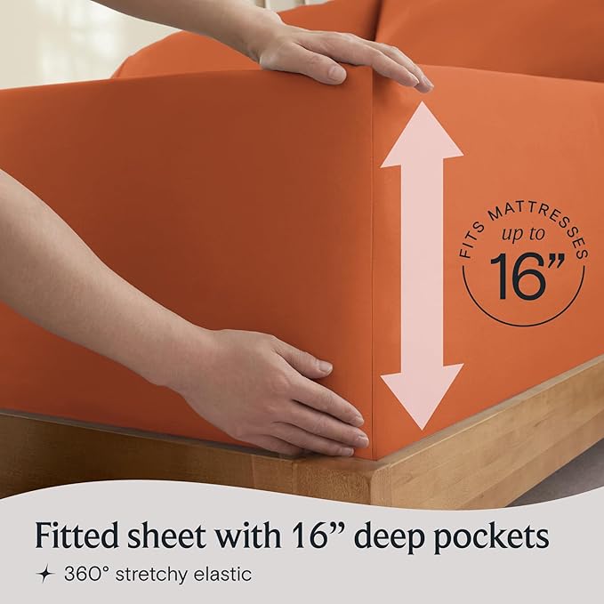 LuxClub 4 PC California King Sheet Set, Deep Pockets Wrinkle Free Cooling Bed Sheets Hotel Bedding for Women, Men, Includes 1 Fitted Sheet, 1 Flat Sheet and 2 Pillowcases-Autumn Orange