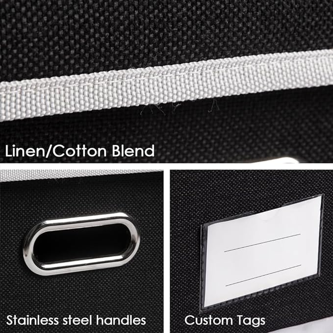 PRANDOM Large Foldable Storage Boxes with Lids [3-Pack] Fabric Collapsible Storage Bins Organizer Containers Baskets Cube with Cover for Home Bedroom Closet Office Nursery Black(17.7x11.8x11.8)