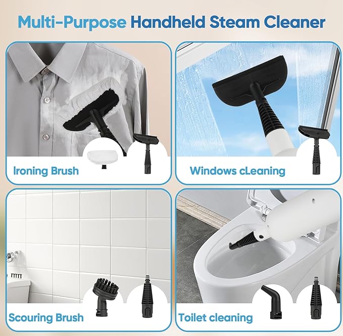 Mxnsewr Steam Mop All-in-one Multi-Functional Powerful Steam Cleaner, Handheld Detachable Floor Steamer with 2 Steam Level, 380ML Water Tank & 23FT Power Cord for Whole Home Use（White)