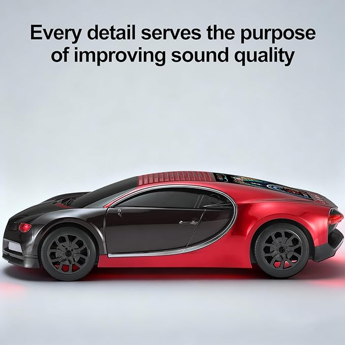 WSTER Luxury Sports Car Model Bluetooth Speaker with HD Sound, TWS Stereo Pairing, Display Screen, Built-in Microphone, Unique Bluetooth Car Speaker for Home, Party, Outdoor & Beach (Red)