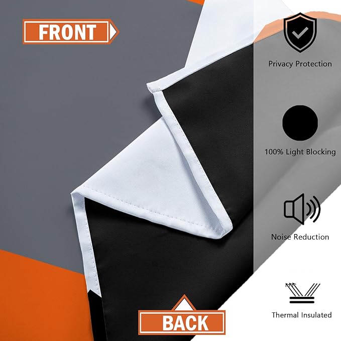 Orange 100% Blackout Curtains for Bedroom 63 inch Length 2 Panels Set White Grey Modern Abstract Geometric Black Out Curtains Insulated Room Darkening Window Drapes for Living Room, 42Wx63L