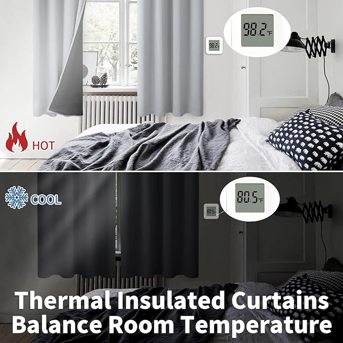 BGment Short 100% Blackout Curtains for Bedroom, Thermal Insulated Energy Efficiency Noise Reducing Grommet Curtains 54 Inch Length with Liner for Small Window 2 Panels Each 42 Inch Wide, Light Grey