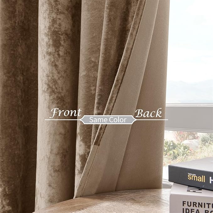 SMILETIME Amber Beige Crushed Velvet Curtains 52x96 inch Luxurious Thermal Insulated Soundproof Drapes for Living Room Bedroom Office Soft and Durable Light-Filtering Window Treatments, 2 Panels