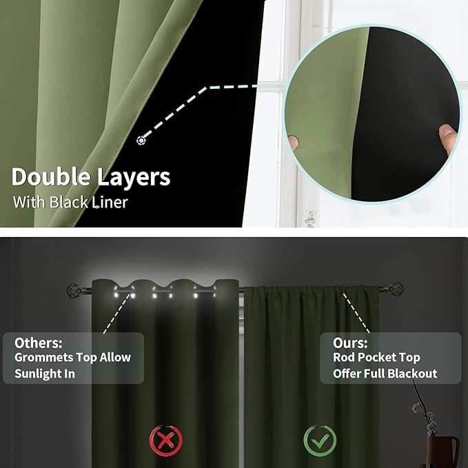 BGment Blackout Curtains for Bedroom, Full Room Darkening Thermal Insulated Soundproof Rod Pocket Window Curtains Drapes 72 Inch Length, 2 Panels, Each Panel 42 Inch Wide, Grass Green