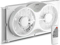 shinic 9" Twin Window Fan with Reversible Airflow, Removable Cover and Bug Screen, Remote Control, 3 Functions-3 Speeds, Width Adjustable (23.5" to 37"), Bathroom Kitchen Window Fan ETL Certified