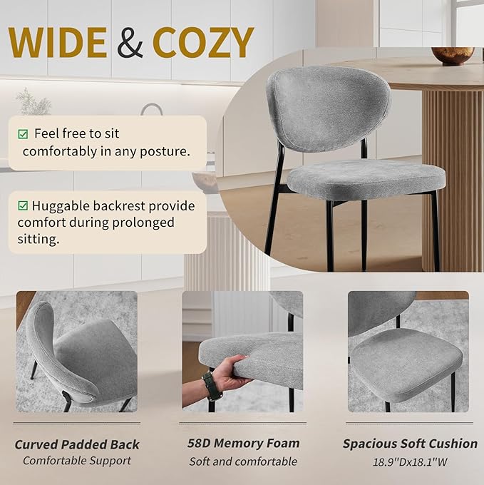 Dining Room Chairs Set of 6 Modern Chenille Upholstered Diner Chairs Quick Assembly Simple Accent Side Chairs with Ergonomic Back & Comfy Cushion for Dining Table/Living Room/Bedroom Grey