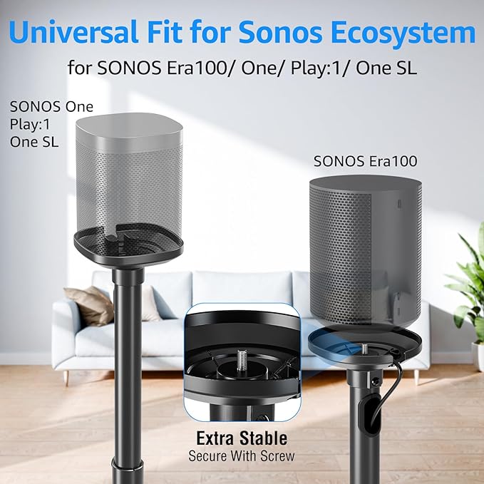 MOUNTUP Speaker Stands for Sonos Era 100, Sonos One, One SL, Play:1, Height Adjustable 35"-43" Floor Standing Speaker Stands Pair with Cable Management, Ear Level Surround Sound, 11lbs Loading, MU9146