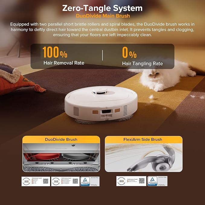 roborock Qrevo S5V Robot Vacuum and Mop, FlexiArm Edge Mopping, 12,000Pa Suction, Dual Zero-Tangle System, Smart Obstacle Avoidance, 10mm Mop Lifting, Auto Mop Washing&Drying, Self-Emptying&Refilling