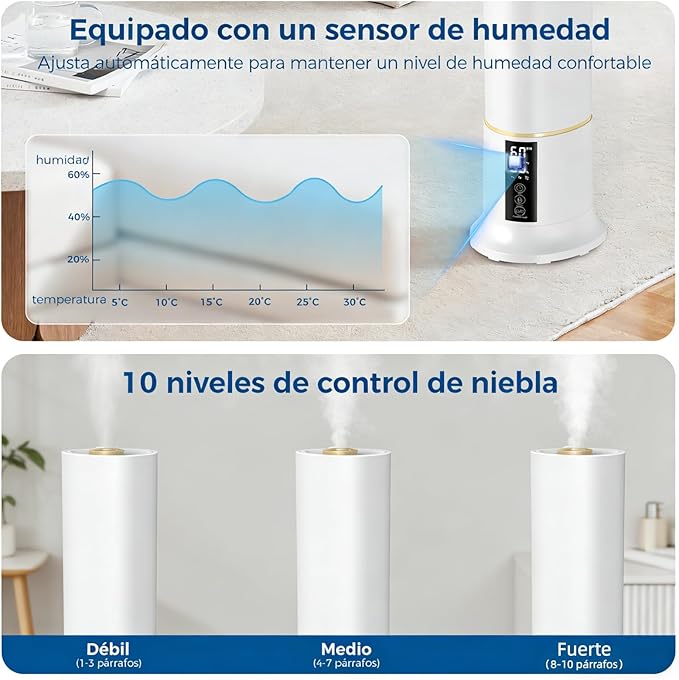 Humidifier Large Room,2.4Gal Cool Mist Humidifiers for Bedroom 9L High Capacity 24dB Quiet Air Humificador fit Removable Water Tank 360° Adjustable, Top Fill & Easy Clean with Remote Control