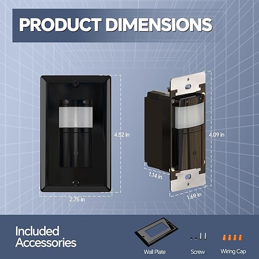 ECOELER Motion Sensor Dimmer Switch, in-Wall Electronic Dimmer with PIR Infrared Motion Activated, Single Pole, Occupancy & Vacancy Modes, Neutral Wire Required, Wall Plate Included, Black, 2Pack