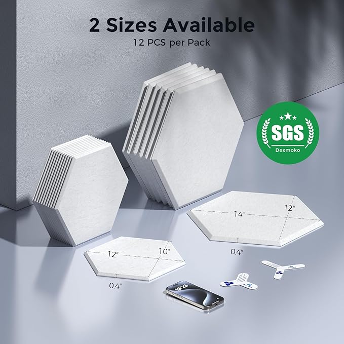 Self-Adhesive Acoustic Panels [390 lbs/yd³ Ultra-High Density], 2nd Generation Sound Absorbing Panel, Professional Level Sound Panel, Polyester Soundproof Foam [Size M, White]