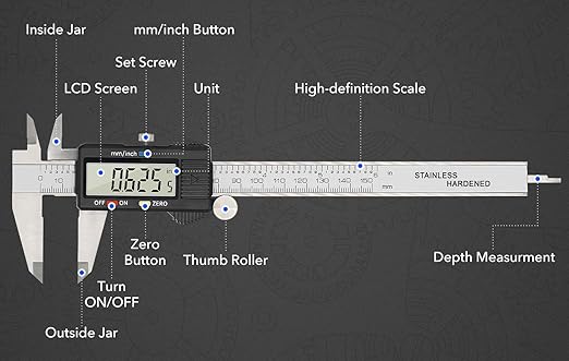 Digital Caliper Precise Measuring Tool, Vizbrite 6 inch Stainless Steel Electronic Vernier Calipers with Auto-Off Large LCD Screen, Accurate to ±0.001in/0.01mm, Easy Use Caliper