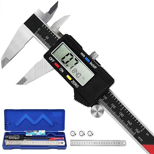 Simhevn Digital Caliper Measuring Tool,with Large LCD Screen, Easy Switch Inch/MM/Fraction,6inch/150mm Stainlee Steel Caliper and 8inch/200mm Stainlee Steel Ruler for DIY/Household