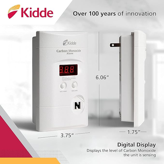 Kidde Carbon Monoxide Detector, Plug In Wall with 9-Volt Battery Backup, Digital LED Display - 2 Pack