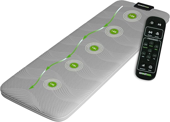 GhostBed Massage Mat with 3" Gel Memory Foam - 7 Full-Body Massage and Stretching Programs, Plus Vibration and Heat Therapy, Charcoal Grey
