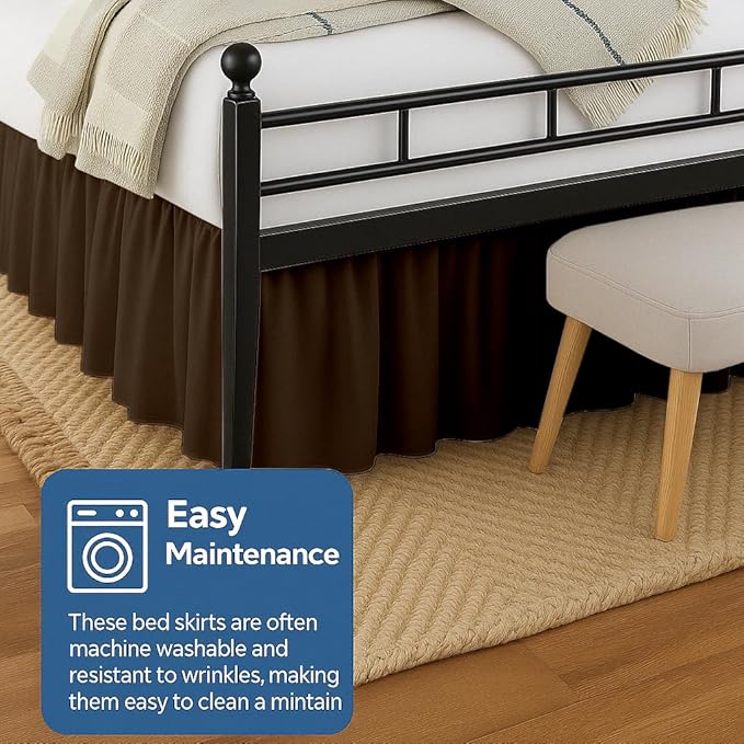 Ruffled Bed Skirt Split Corners with Platform, Tailored Fit Hotel Quality Wrinkle Free Ultra-Soft Microfiber Dust Ruffle, Upto 10 Inch Drop, Full XL, Chocolate