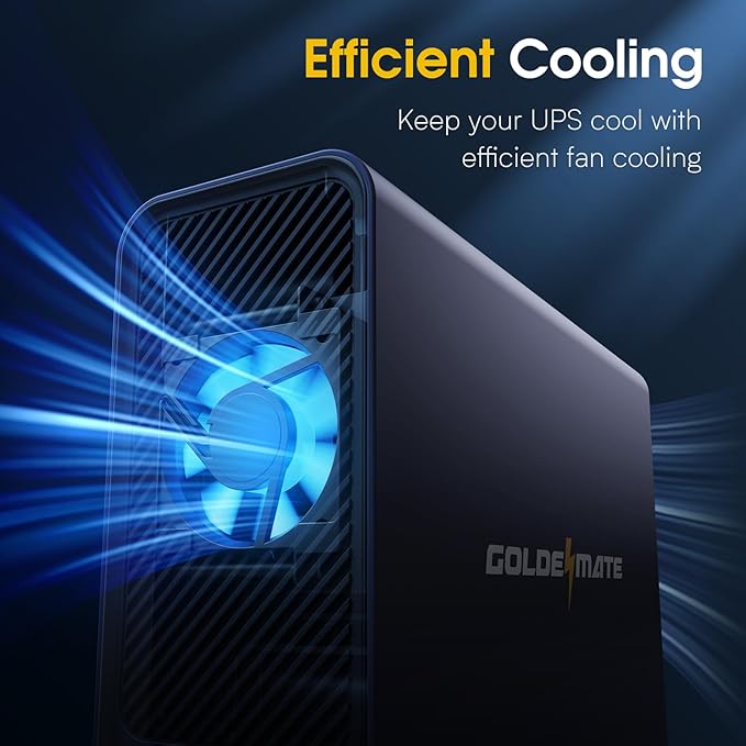 GOLDENMATE 1000VA/600W Lithium UPS Battery Backup & Surge Protector, Backup Battery Power Supply with LiFePO4 Batteries(153.6 Wh), Sinewave UPS System, 10 Years Lifespan, 8 Outlets, LCD Display, Gray