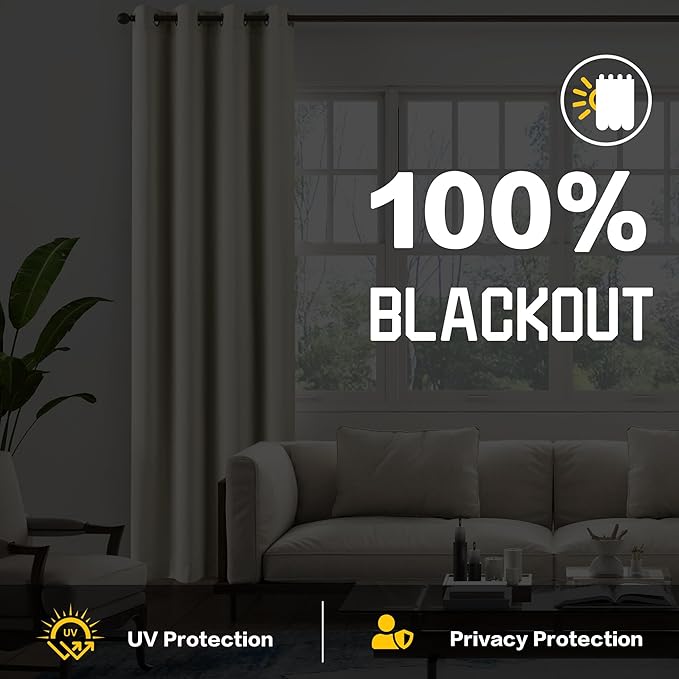 Beige 3-in-1 Layers Noise Reducing Curtains for Bedroom Light Blocking Blackout Curtains Thermal Insulation Privacy Drapes for Living Room (1 Panel, Beige, 50" x 96")