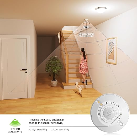 RAYZEEK 360 Degree Ceiling Mount Occupancy Sensor Switch, 5A,120V, High Sensitive Ceiling Motion Sensor,1600 Sq Ft Coverage, Commercial or Residential Automatic Sensing Solution,Neutral Wire Required