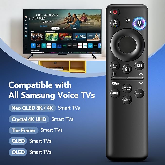 BN59-01432A TM2360E Rechargeable Voice Remote for Samsung Smart TVs, Replacement for All 2021–2025 Samsung TV Remote Control with Solar Charging and Voice Search