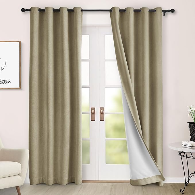 Macochico 100% Blackout Chenille Curtains for Living Room Classic Chenille Window Curtain Panels Thermal Drapes for Bedroom Hotel Grommet Curtains with Tieback Soil Brown 84" Wx96 L 1 Panel
