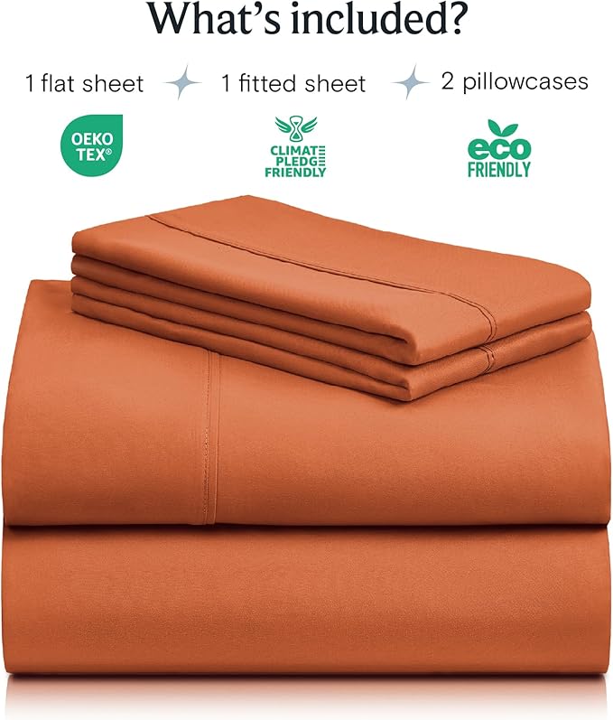LuxClub 4 PC Queen Sheet Set, Deep Pockets Wrinkle Free Cooling Bed Sheets Hotel Bedding for Women, Men, Includes 1 Fitted Sheet, 1 Flat Sheet and 2 Pillowcases-Silky Soft Autumn Orange