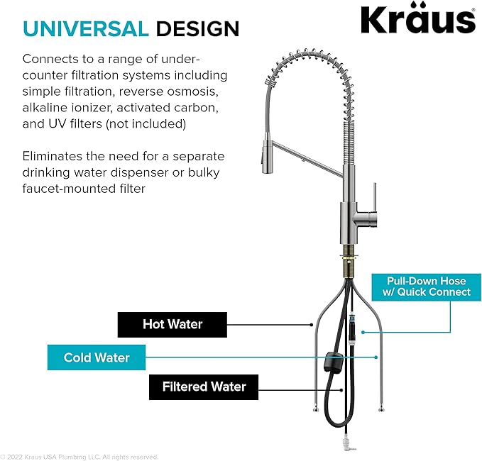 KRAUS Oletto 2-in-1 Commercial Style Pull-Down Single Handle Water Filter Kitchen Faucet for Reverse Osmosis or Water Filtration System in Spot-Free Stainless Steel, KFF-2631SFS