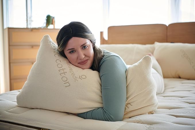 Naturepedic Organic Latex Pillow - Standard Bed Pillow with Medium Comfort - Luxury Pillow with Adjustable Fill for Comfortable Sleeping, Back Support and Neck Pain Relief