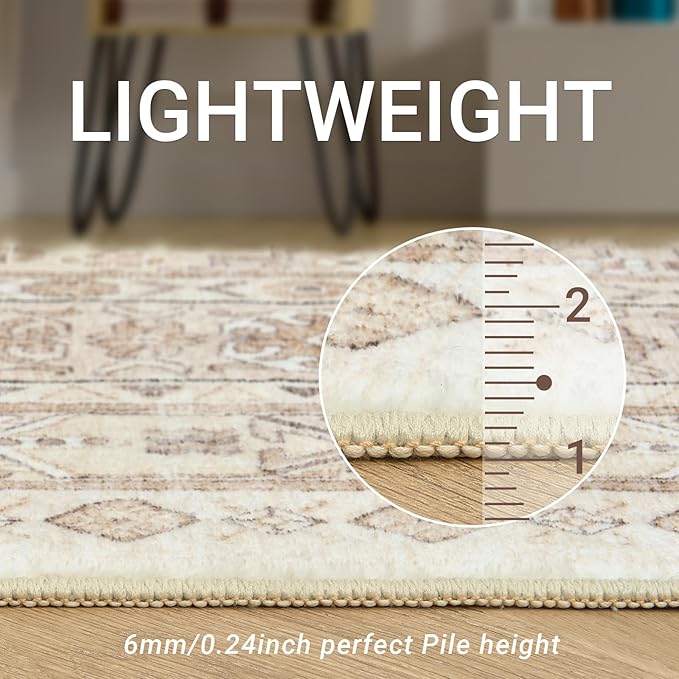 zesthome 5x7 Area Rugs - Ultra-Thin Washble Rug, Stain Resistant Anti Slip Backing Rugs for Living Room,Bedroom, Vintage Home Decor Area Rug