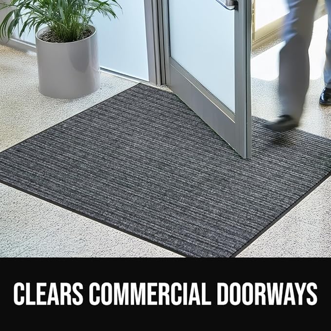 GORILLA GRIP Waterproof Traffic Guard Door Mat, 72x48, Heavy Duty Entryway Mats, Strong Rubber Back Commercial Utility Rugs for Office Hallway, Garage Floor and Home, Low Profile Carpet, Light Gray