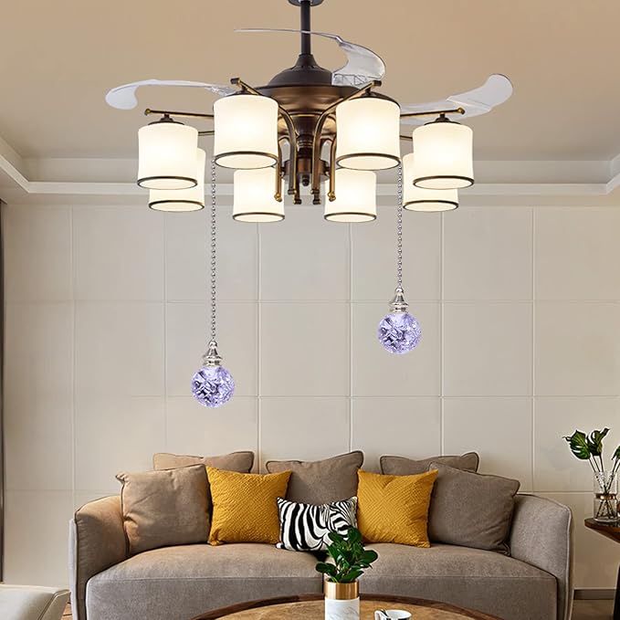 LONGSHENG - SINCE 2001 - 2PCS Purple Pull Chain Crystal Glass Ice Cracked Ball Pull Chain for Ceiling Fan Light Decoration 50cm Extension Chain