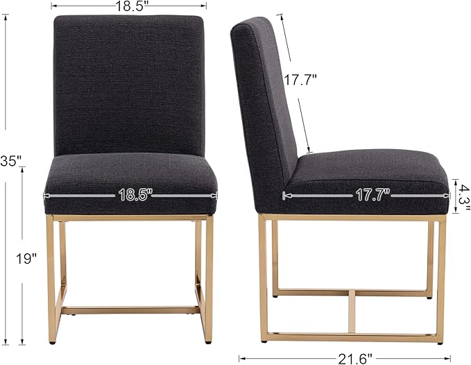 CIMOTA Black Modern Dining Chairs Set of 8, Upholstered Dining Room Chairs Armless Guest Side Chair with Gold Base for Dining Room/Kitchen, Charcoal Black, 8PCS