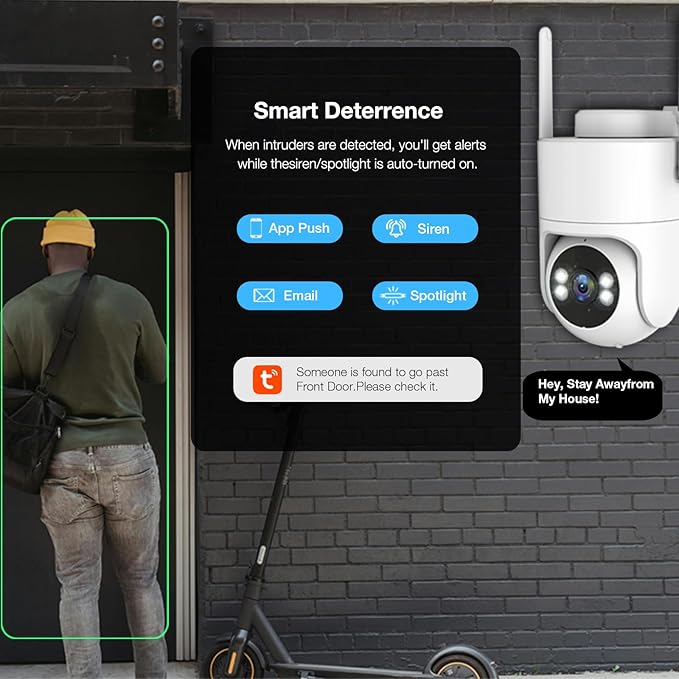 6MP TUYA Security Camera Outdoor, 2.4G/5G WiFi Cameras for Home Security 24/7 Recording, Pan-Tilt 360° View, Color Night Vision,Two-Way Audio, Auto Tracking & Light Alarm, Plug-in cam, Cloud/SD/IP66