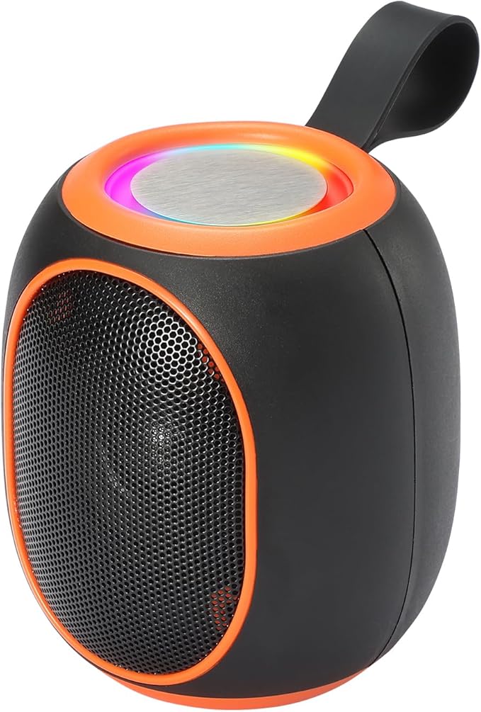 Portable Bluetooth Speaker – 8W HD audio quality, TWS stereo pairing, LED light show, compact and portable, suitable for outdoor use, can be used in cars, travel and parties, a cool teen gift(Orange)