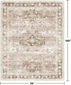 Washable Farmhouse Living Room Rug, 8x10 Area Rugs for Bedroom, Dining Room Under Table Carpet, Kids Room, Large Boho Vintage Non-Slip Floral Rugs Low Pile Stain Resistant (8x10 Beige/Latte) - Image 2