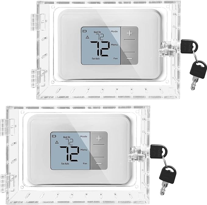Young Dance 2PCS Large Thermostat Lock Box Cover with Key,Clear Thermostat Cover with Lock Fits Honeywell Thermostat On Wall,AC Lock Box Cover with Key Fits Thermostats 6.5" W x5.0 H or Smaller