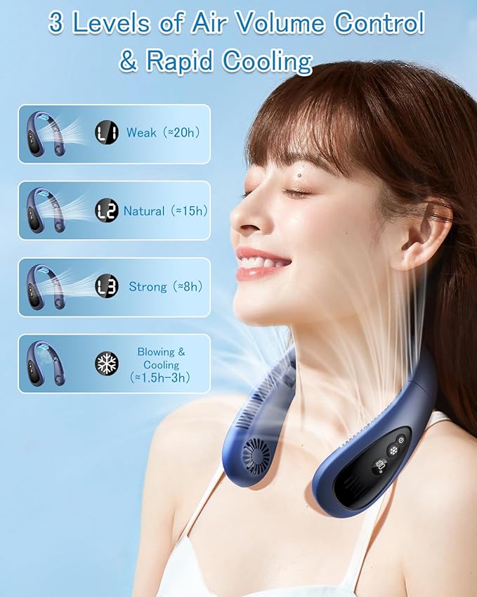 GAITIR Neck Air Conditioner, Portable Neck Fan with Cooling Plate 360°Cooling Airflow, 5000mah Rechargeable USB Fan Hands Free Bladeless Wearable Foldable Mini Fan for Men Women Home Office Outdoor