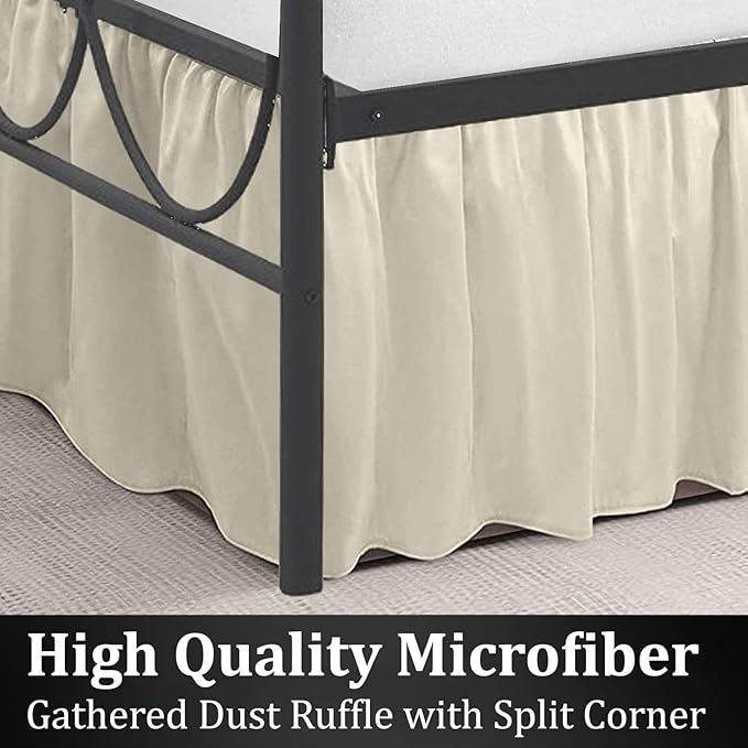 SKY BEDDINGS - Twin Size Ruffled Bed Skirt with Split Corners - 16 Inch Drop Dust Ruffle Bed Skirt with Platform Three Sided Coverage - 100% Microfiber, Ivory