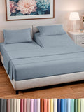 Split Head King Sheet Set – 4 Piece Flex Split Top King Sheets for Adjustable Beds - Fits 14” to 16" Mattress w/ Deep Pockets - Breathable & Cooling - Luxury Bedding and Wrinkle Free - Heathered Blue