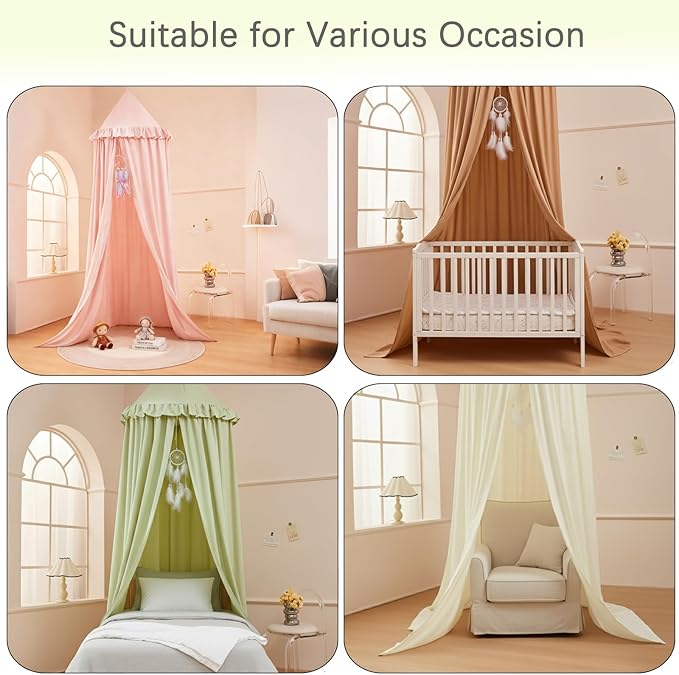 Akiky Kids Bed Canopy for Crib & Twin Size with Ruffles Dreamcatcher, Princess Girls Nursery Room Decor Toddler Baby Dome Round Hanging Tent Curtains Skirt Over Bed Reading Nook Play Tents Ivory