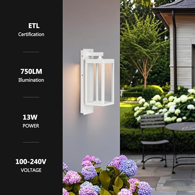 Modern Outdoor Light Fixtures Dusk to Dawn Outdoor Lighting,15" Exterior Wall Sconce, Porch Light, Black Garage Lights Wall Lamp, Waterproof Outdoor Lights for House, Garden, Front Door，White